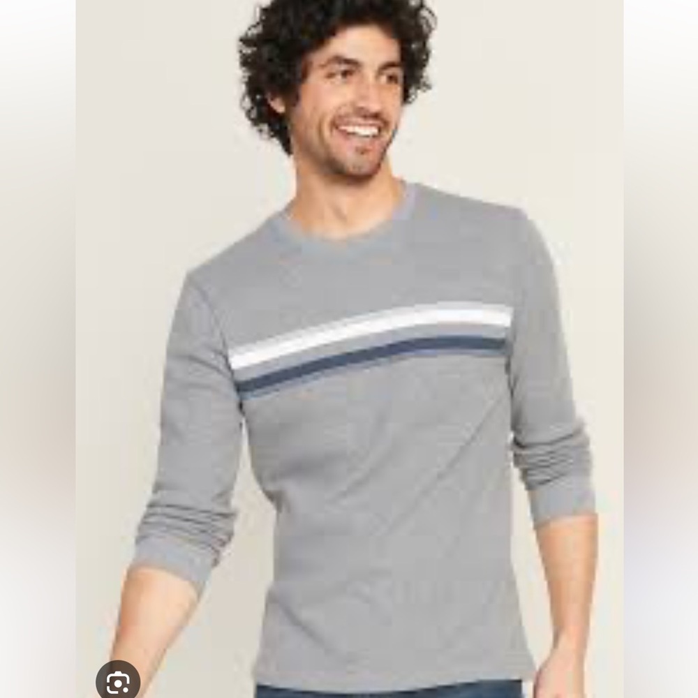 Old Navy Men's Gray Crewneck Sweater with Stripes